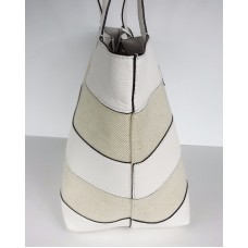 Michael Kors Stripe Canvas Large East West Tote bag tassel natural white